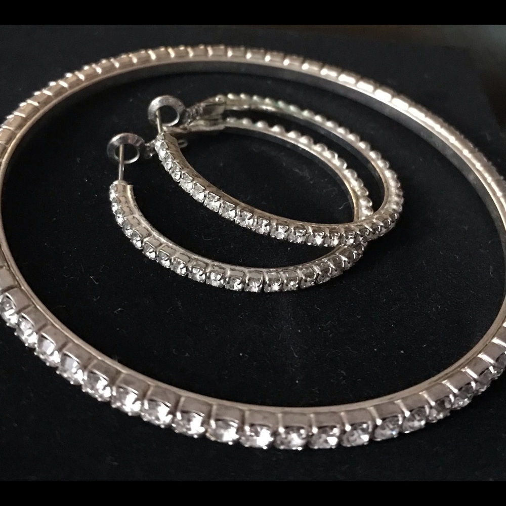 Rhinestone Bangle Bracelet & Earrings Set